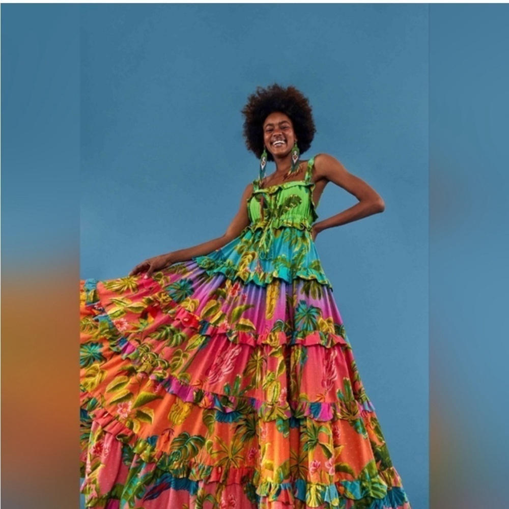 Farm Rio Amazonian ombré tiered maxi dress XS NWT